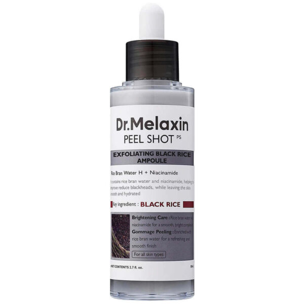 Kooriv Seerum Naha Tekstuuri Ühtlustamiseks ja Pooride Ahendamiseks Dr.Melaxin Peel Shot Exfoliating Black Rice Ampoule 80ml
